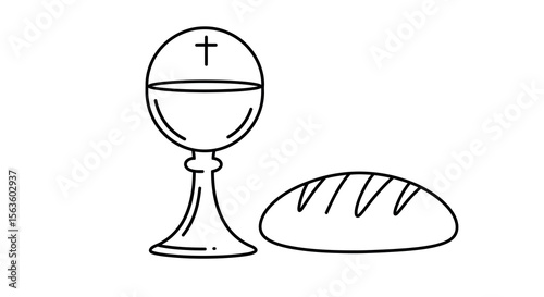 Communion symbol vector illustration: chalice and bread for religious design