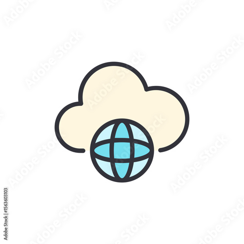 Stylized Global Network Access Through Cloud Computing Platform Icon