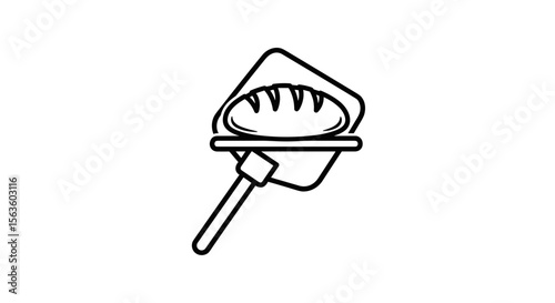  Bread loaf on peel icon in black outline style on white background