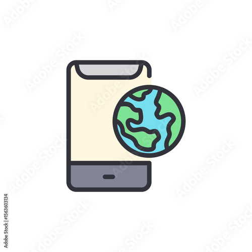 Global Connectivity On Mobile Device With World Map Illustration