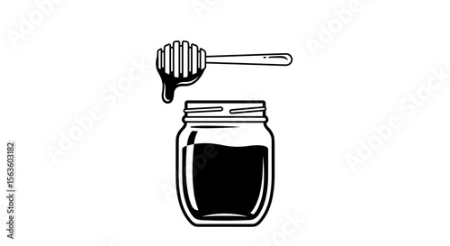 Honey jar with dipper icon in black silhouette style