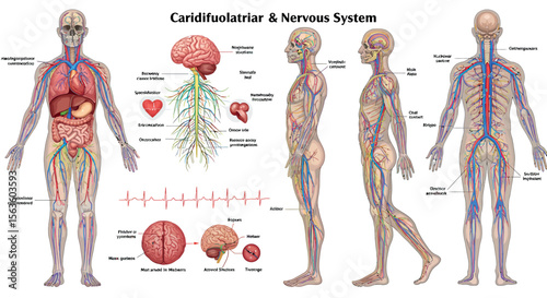 Human cardiovascular and nervous system vector illustration for medical education and diagrams