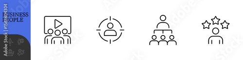 Business People Line Editable Icons set. Vector illustration in modern thin line style of business related icons: research, meeting, business communication, male and female avatars, team structure