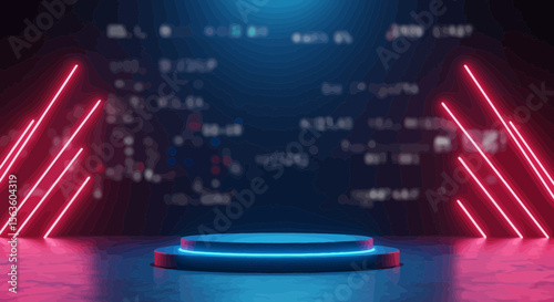 Futuristic platform illuminated by neon lights, an ideal stage for product display