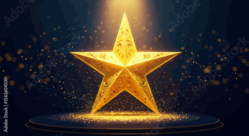 Elegant golden star with intricate details shining on a dark blue backdrop