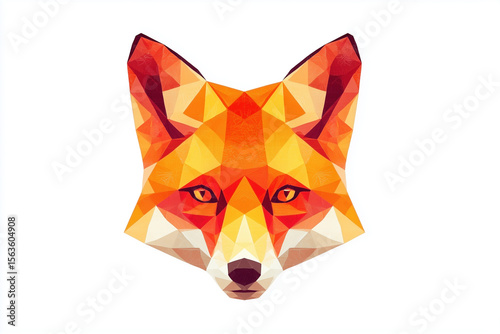 Geometric fox with bold contours and vivid warm colors on white background