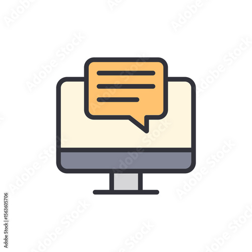Monitor displaying speech bubble concept for digital communication and online support