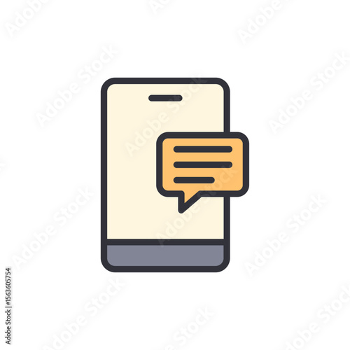 Smartphone messaging app icon design with a rounded chat bubble overlay illustration