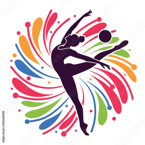 Rhythmic Gymnast Silhouette Colorful Abstract Design