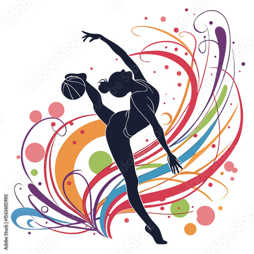 Rhythmic Gymnast Silhouette Colorful Swirls rhythmic gymnastics