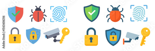 Illustrative icons representing security, surveillance, and protection concepts in a graphic layout