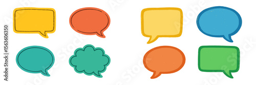 Colorful speech bubbles in various shapes and sizes displayed on a white background for creative communication concepts