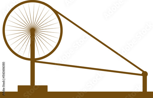 PNG illustration of Indian Charkha or spinning wheel in brown or khaki color, associated with India's independence movement and Gandhian philosophy