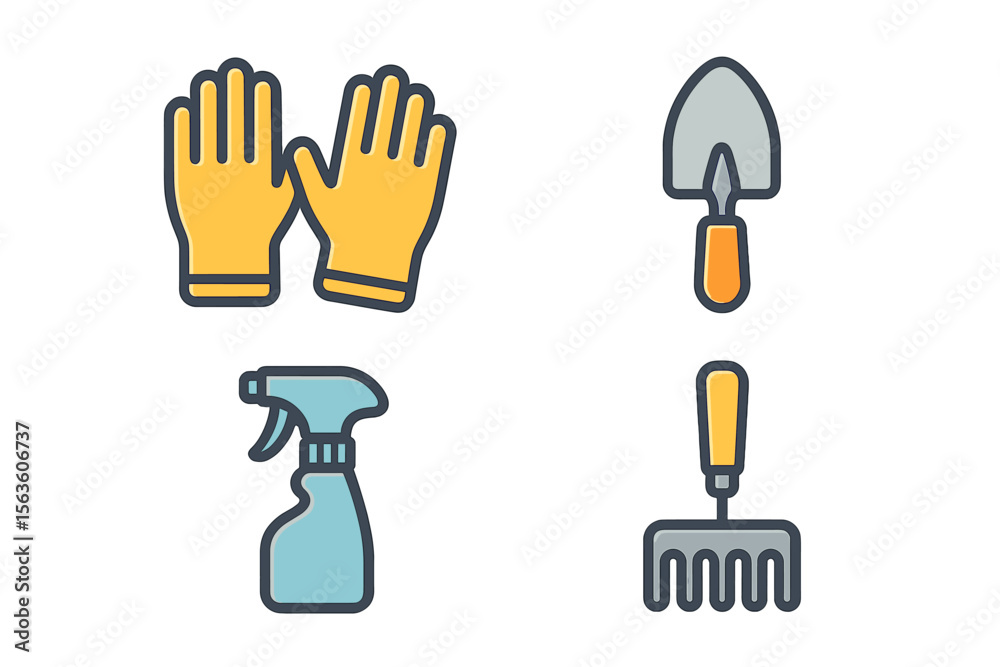 Fototapeta premium Gardening tools and supplies arranged neatly for outdoor planting activities during springtime