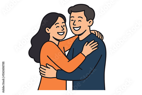 Warm embrace between a couple showing happiness and affection in a cheerful setting during a sunny day