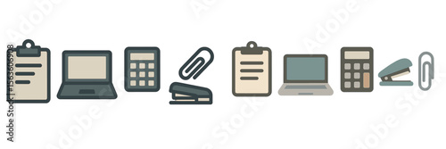 Office supplies and tools arranged on a minimalist background for efficient workspace organization