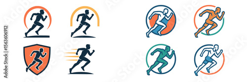 Logos showcasing dynamic runners designed for sports events or fitness brands