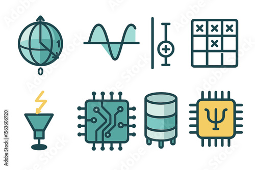 Exploration of various digital and technological icons representing global connectivity and data analysis
