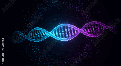 Futuristic DNA Double Helix Structure with Vibrant Blue and Purple Lighting