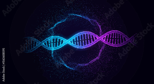 Abstract dna structure illustration with glowing particles for scientific backgrounds