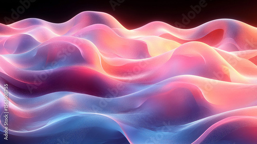 Colorful abstract waves flowing on dark background, digital art (1)