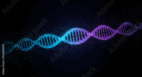 Abstract DNA strand illustration against black backdrop with digital glowing effect