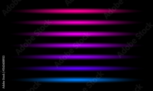 Set of glowing neon lines. Laser and luminous neon light. Pink, blue, purple, violet flashes. Vector illustration on black background