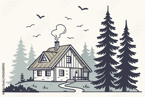 Beautifull winter landscape with house