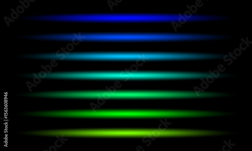 Set of glowing neon lines. Laser and luminous neon light. Blue, green flashes. Vector illustration on black background