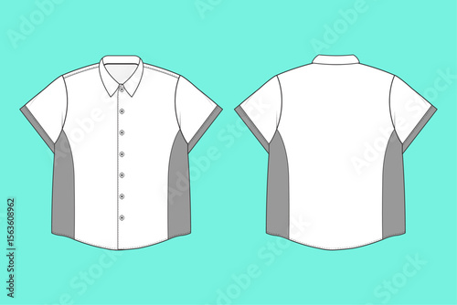 Men's short sleeve Oversized Colorblock Shirt fashion flat sketch.