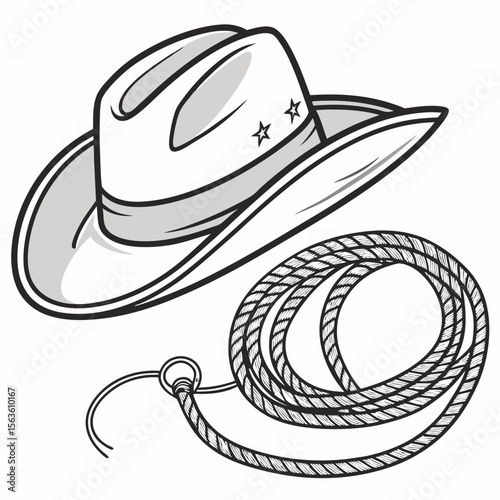 Cowboy hat and lasso on white rope western