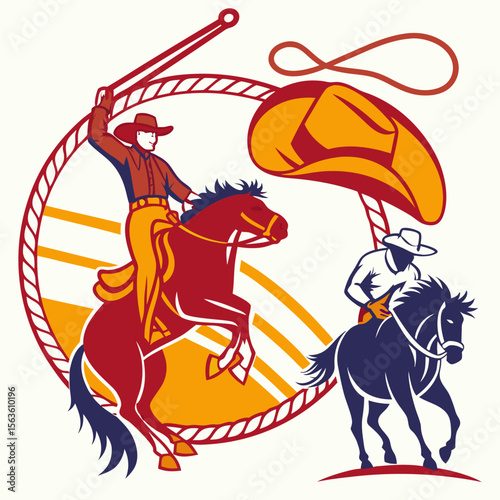 Cowboy lassoing horse rodeo action western