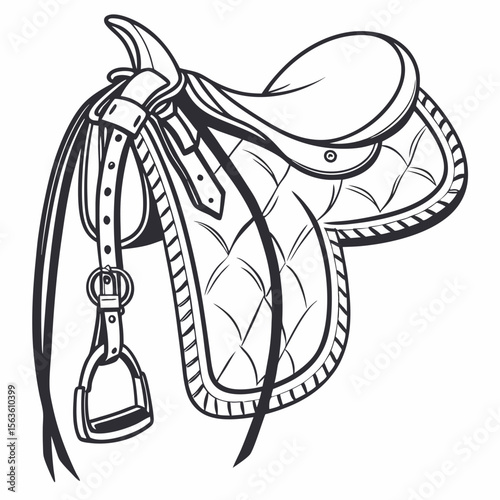 Detailed english saddle with stirrup and straps horse tack equestrian equipment