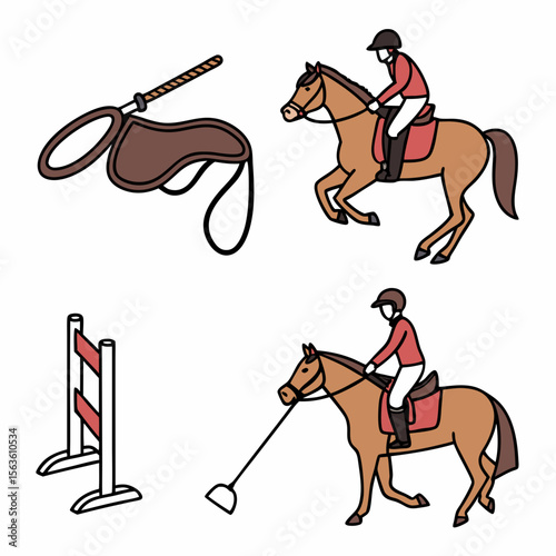 Equestrian training horse jumping saddle and whip riding