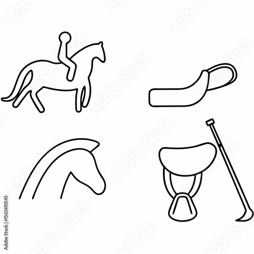Equestrian training icons rider horse saddle whip vector