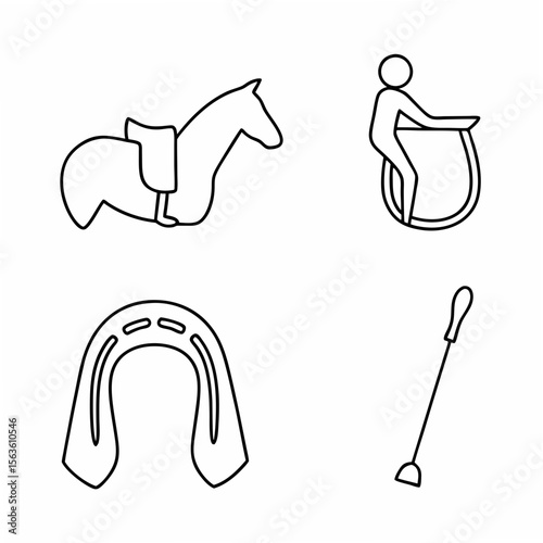 Equestrian training icons horse saddle rider whip horseshoe vector
