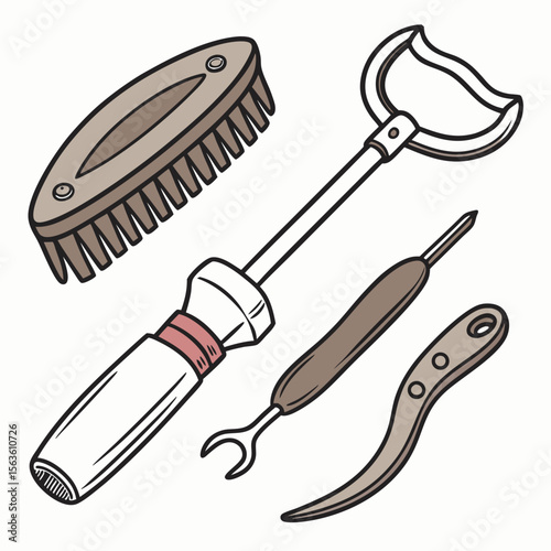 Grooming tools brush hoof pick curry comb horse grooming equine care
