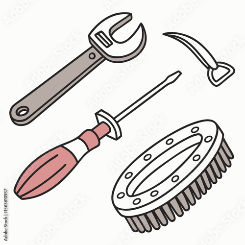 Horse grooming tools wrench screwdriver hoof pick brush horse care