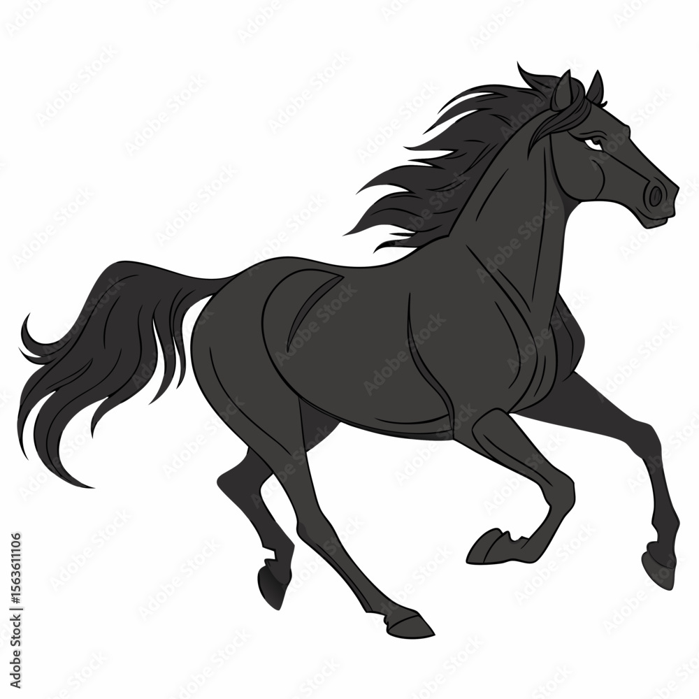 Obraz premium Majestic black horse galloping with flowing mane and tail running equine
