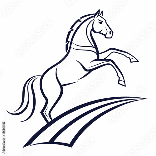Majestic horse rearing on stylized ground animal logo