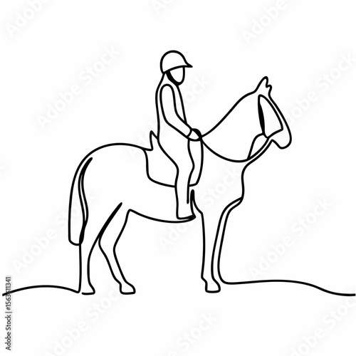 Single line drawing of horse and rider equestrian sport