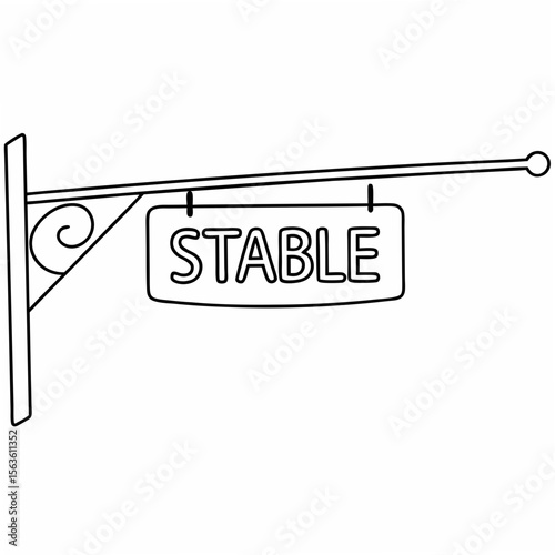Stable signboard with decorative scrollwork lettering text