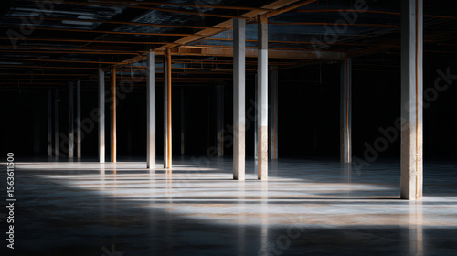 Minimalist Photo of Empty Building Floor with Supporting Columns