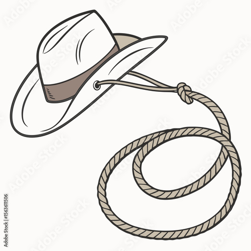 White cowboy hat with lasso rope western
