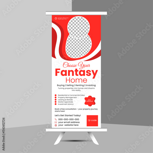 Modern Real estate Business Pull up banner template design. Clean, Professional and editable vector design. latest and elegant design.