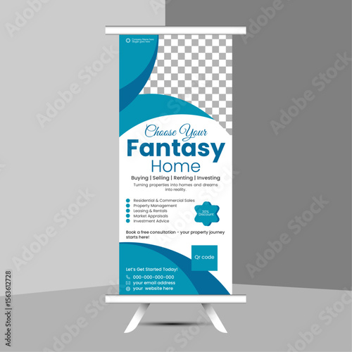 Modern Real estate Business Pull up banner template design. Clean, Professional and editable vector design. latest and elegant design.