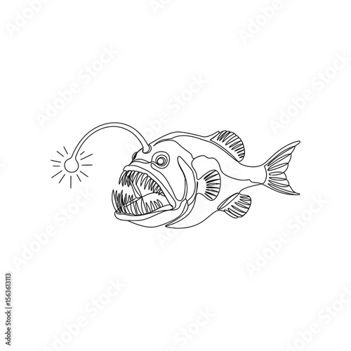Line art illustration of anglerfish