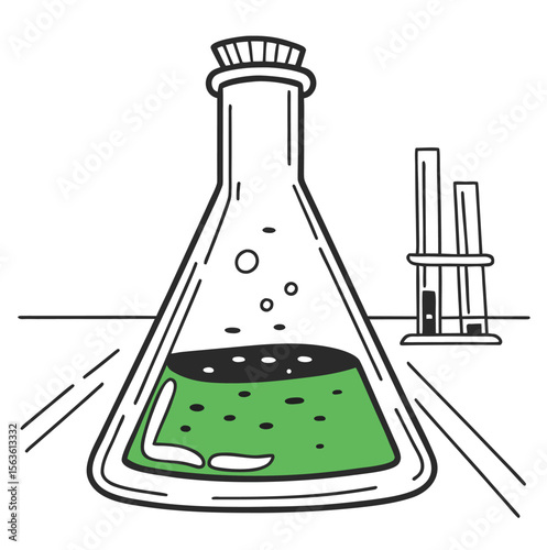 laboratory flask with chemical formula