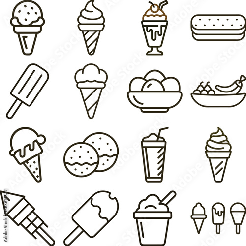 Delicious Ice Cream Icons Set: Cones, Popsicles, Sundaes, and More Sweet Treats