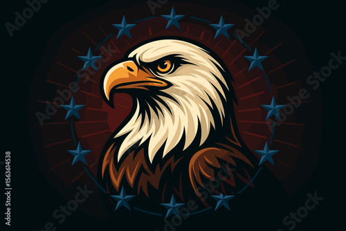 Detailed Mascot Style Bald Eagle Illustration with American Stars Decoration